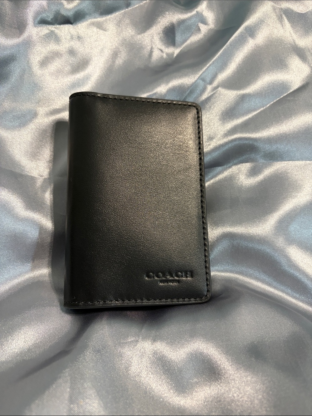 Coach Black Leather Passport Holder with Subtle Logo